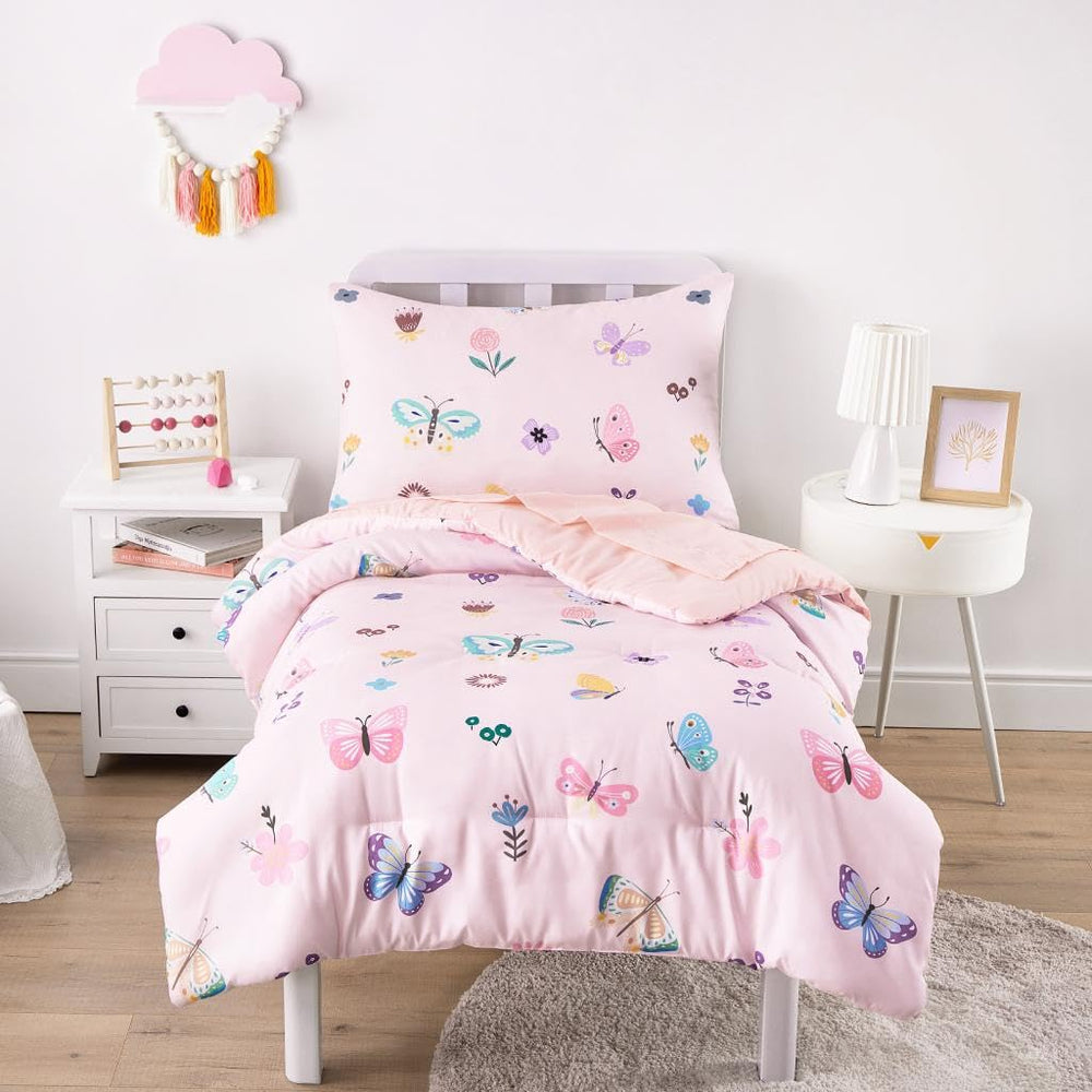 Wake In Cloud butterfly toddler bedding comforter adds soft warmth for cozy nights.