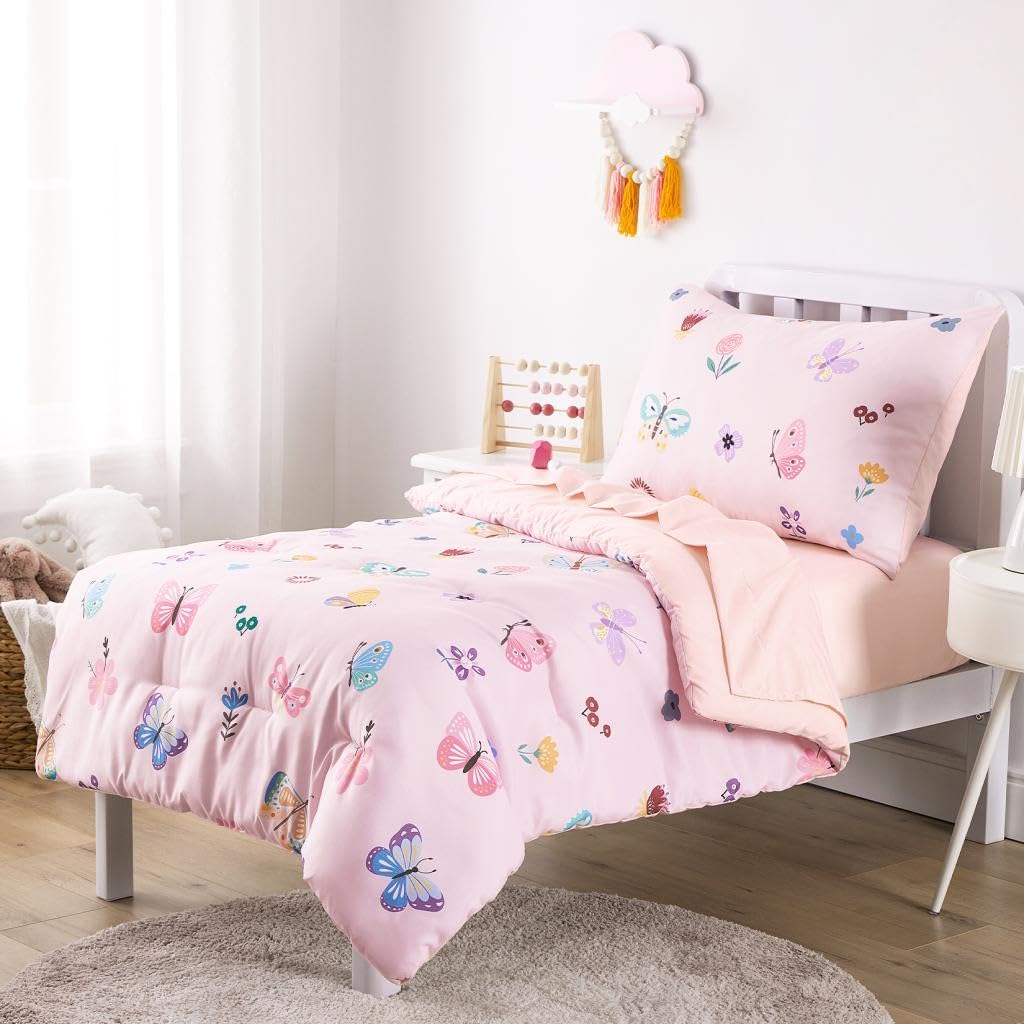 Wake In Cloud butterfly toddler bedding flat sheet provides gentle, breathable coverage.