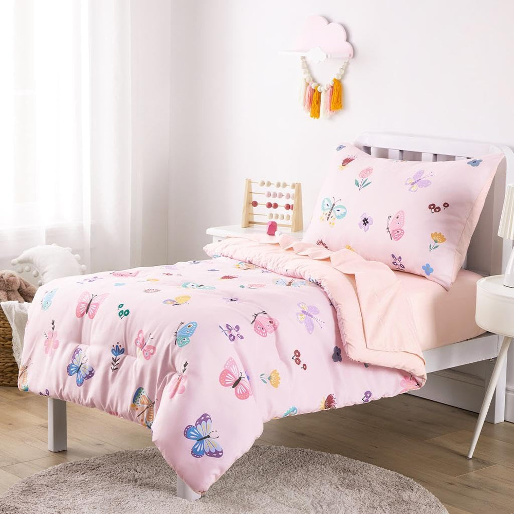 Wake In Cloud butterfly toddler bedding flat sheet provides gentle, breathable coverage.