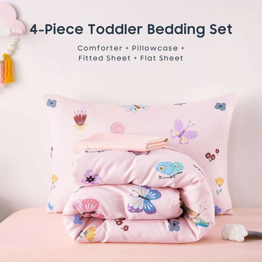 Wake In Cloud butterfly bedding brightens a toddler room with cheerful florals.