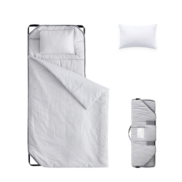 Wake In Cloud cot nap mat with pillow and blanket for cozy nap time at daycare.