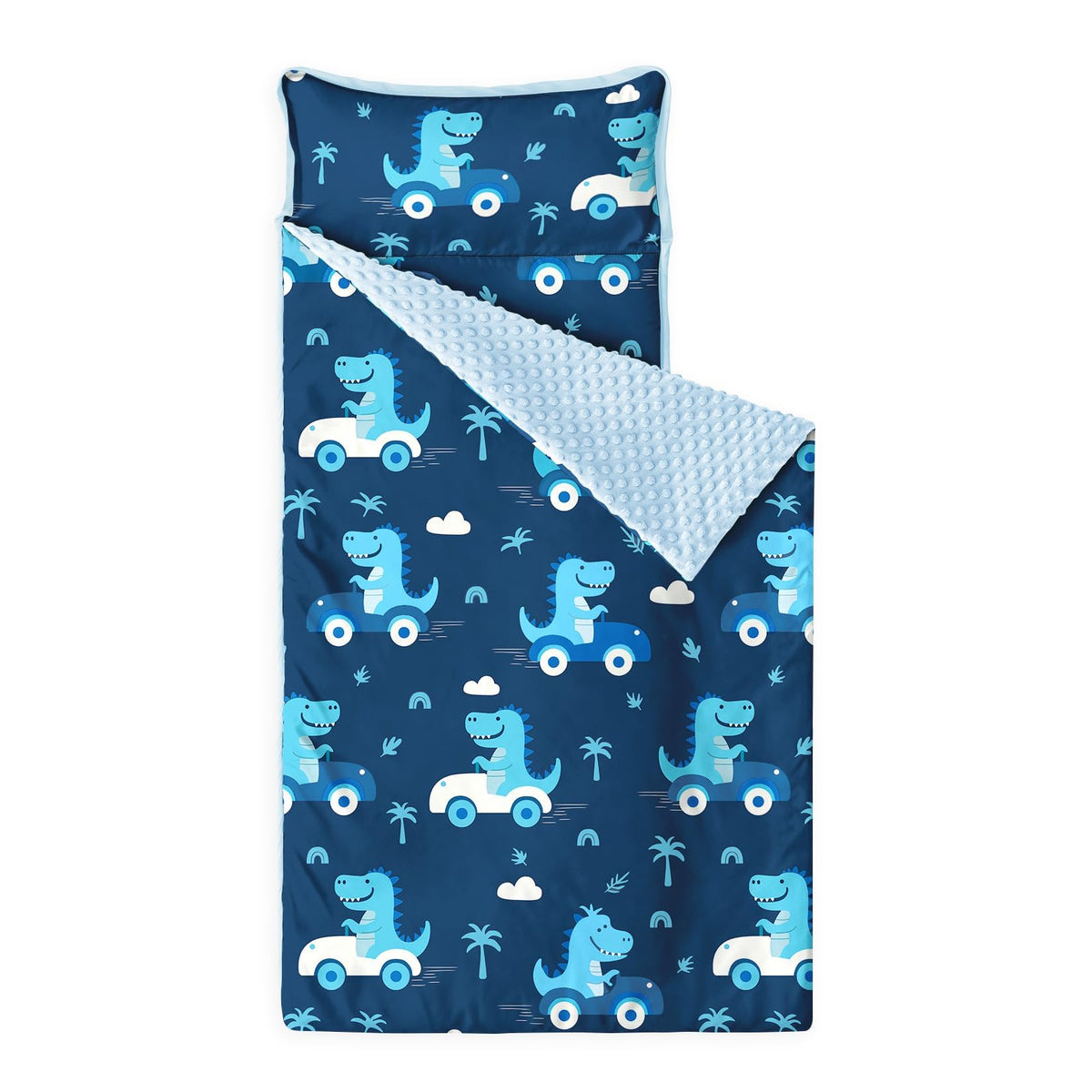 Wake In Cloud Dino Drive Nap Mat with playful dinosaurs for cozy daycare naps.