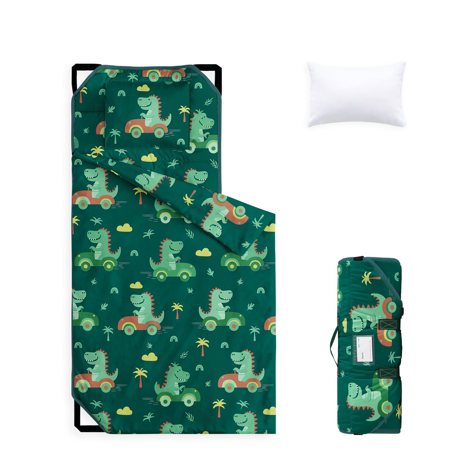 Wake In Cloud nap mat with dino drive time design for toddler naptime adventures