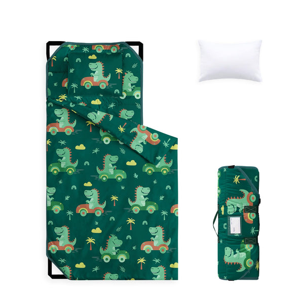 Wake In Cloud nap mat with dino drive time design for toddler naptime adventures
