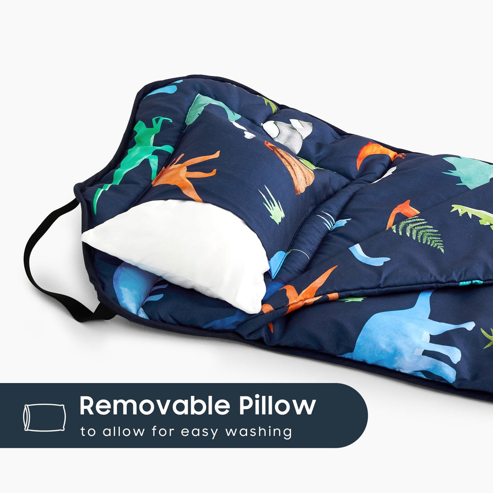 Wake In Cloud dino nap mat with blanket for cozy preschool rest.