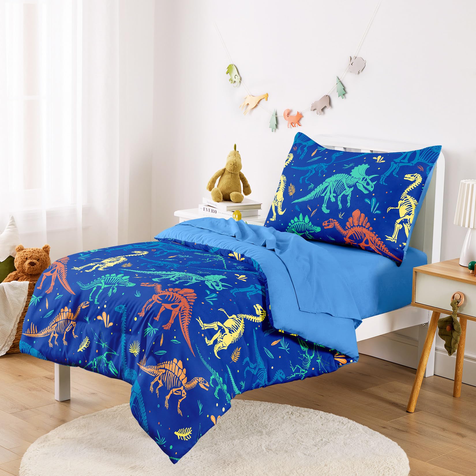 Wake In Cloud dinosaur flat sheet showing vibrant color and soft touch