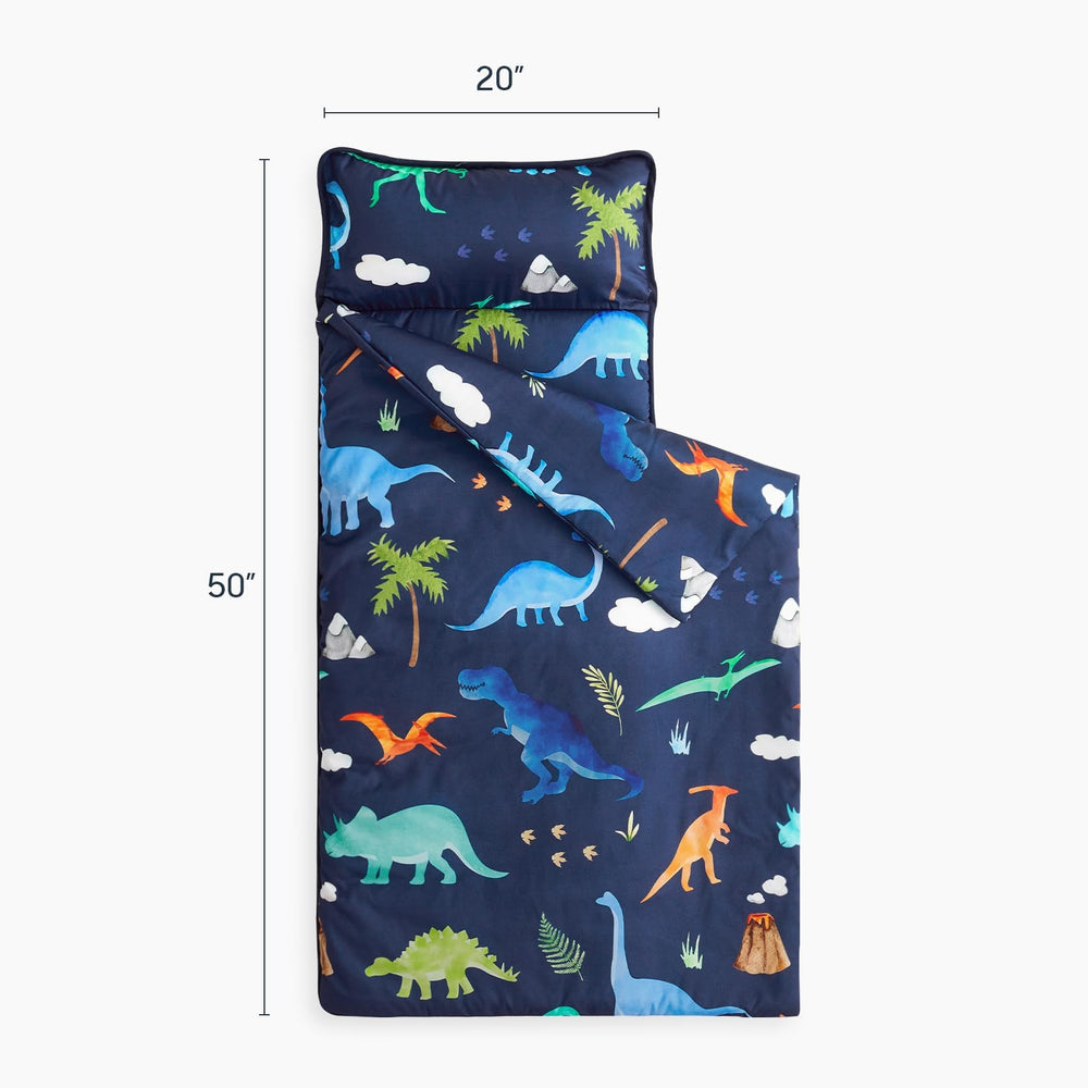 Wake In Cloud dinosaur nap mat rolled for quick preschool transitions