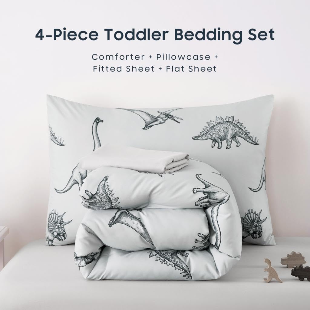 Wake In Cloud dinosaur bedding brightens a playful toddler room setup