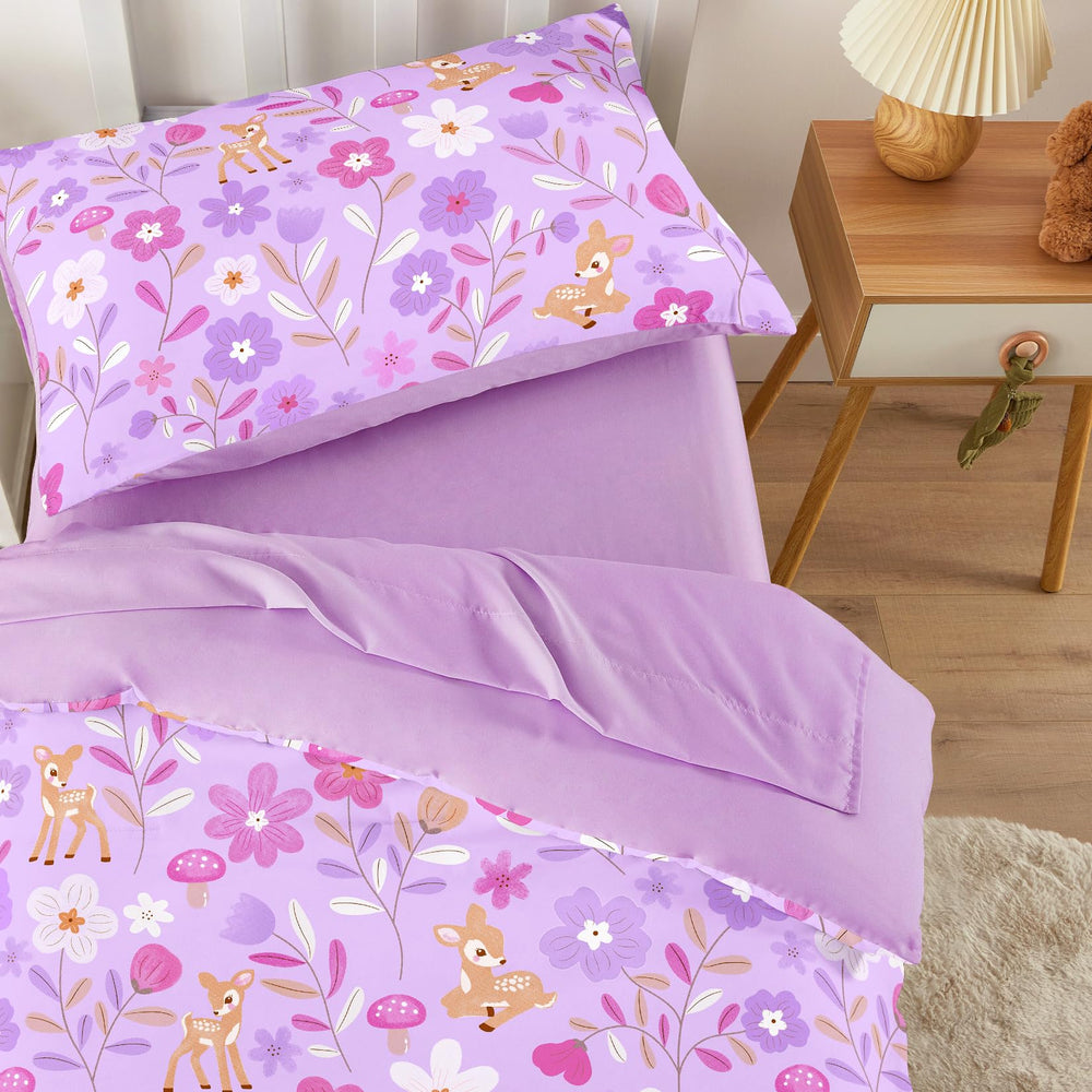 Wake In Cloud lavender pillowcase highlights the cheerful pattern and cozy nighttime comfort.