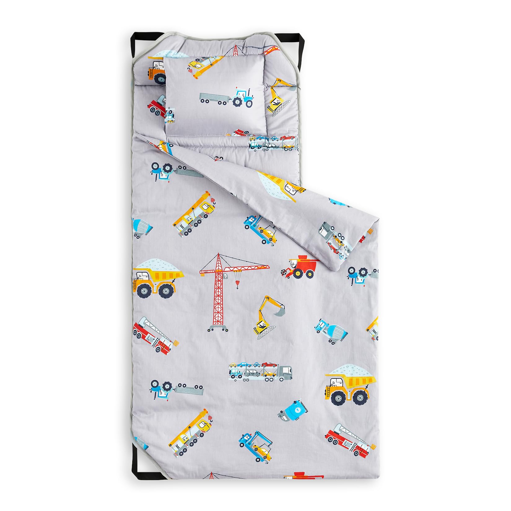 Wake In Cloud nap mat with cranes-trucks encourages imaginative rest for kids.