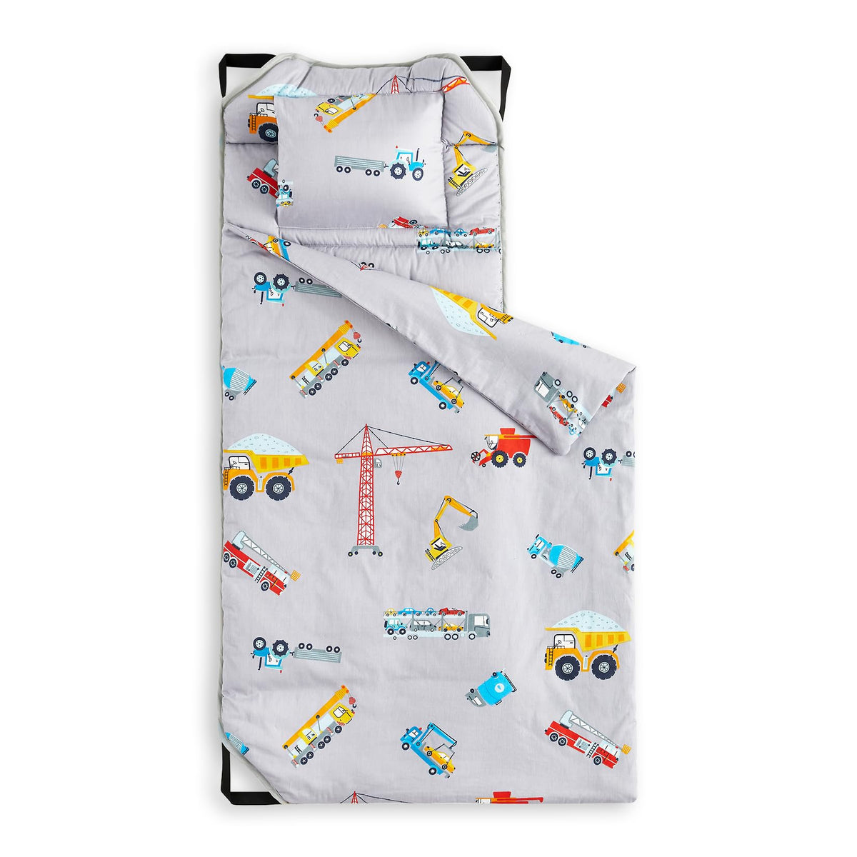 Wake In Cloud nap mat with cranes-trucks encourages imaginative rest for kids.
