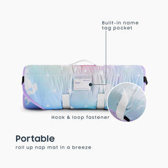 Wake In Cloud nap mat shows integrated blanket for cozy downtime