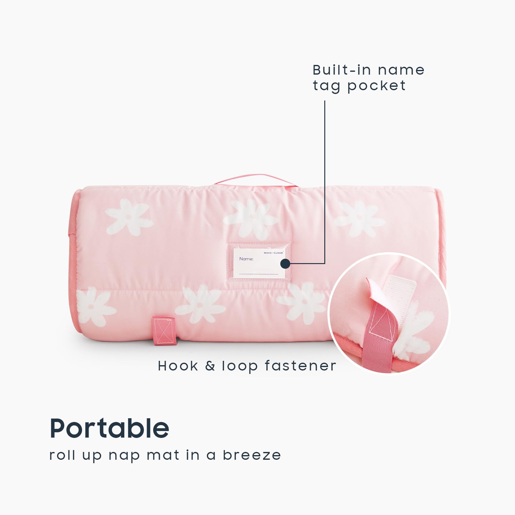 Wake In Cloud nap mat with removable pillow simplifies cleaning and storage