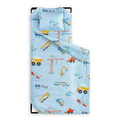 Wake In Cloud cot nap mat rolled with handle for easy transport.