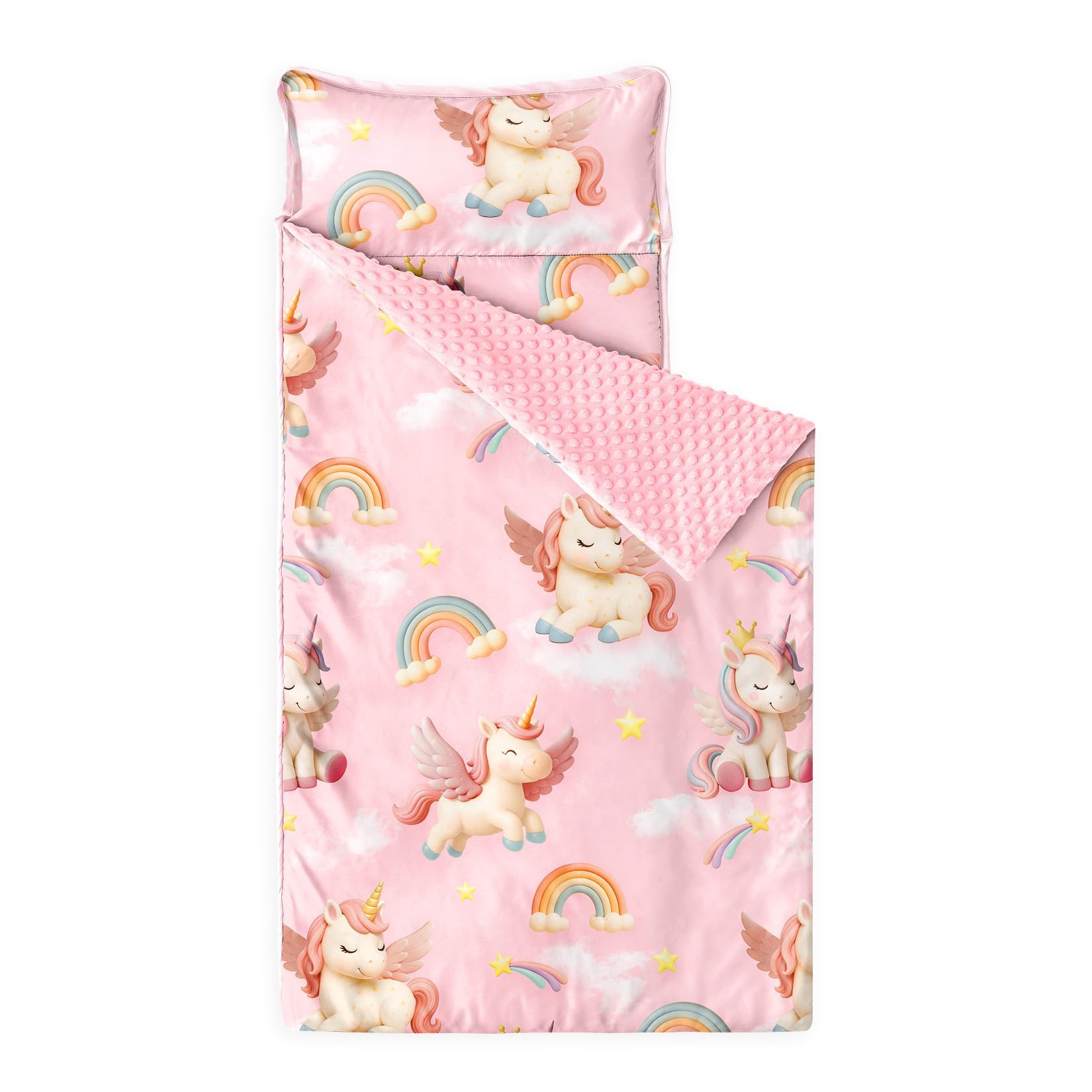 Wake In Cloud nap mat with unicorn rainbow design for preschool rest