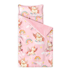 Wake In Cloud nap mat with unicorn rainbow design for preschool rest
