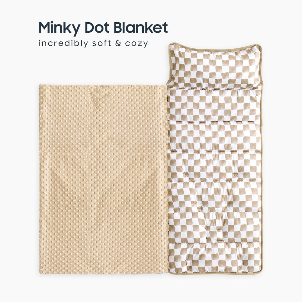 Wake In Cloud nap mat open to show mat and blanket for cozy daycare naps