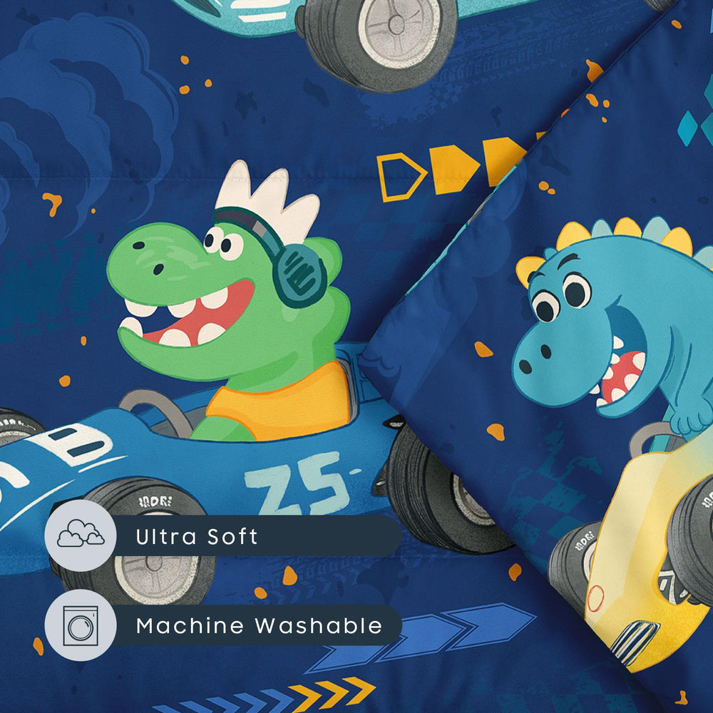 Wake In Cloud navy-blue dino-race design adds color and imagination.