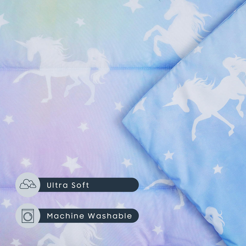 Wake In Cloud unicorn design on blue purple yellow mat