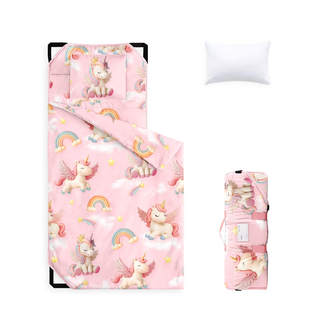 Wake In Cloud unicorn rainbow nap mat with magical rest-time design.
