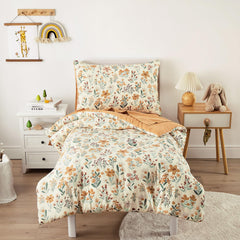 Wake In Cloud floral toddler bedding comforter close-up showing durable stitching.