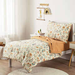 Wake In Cloud floral toddler bedding flat sheet laid flat for crisp surface.
