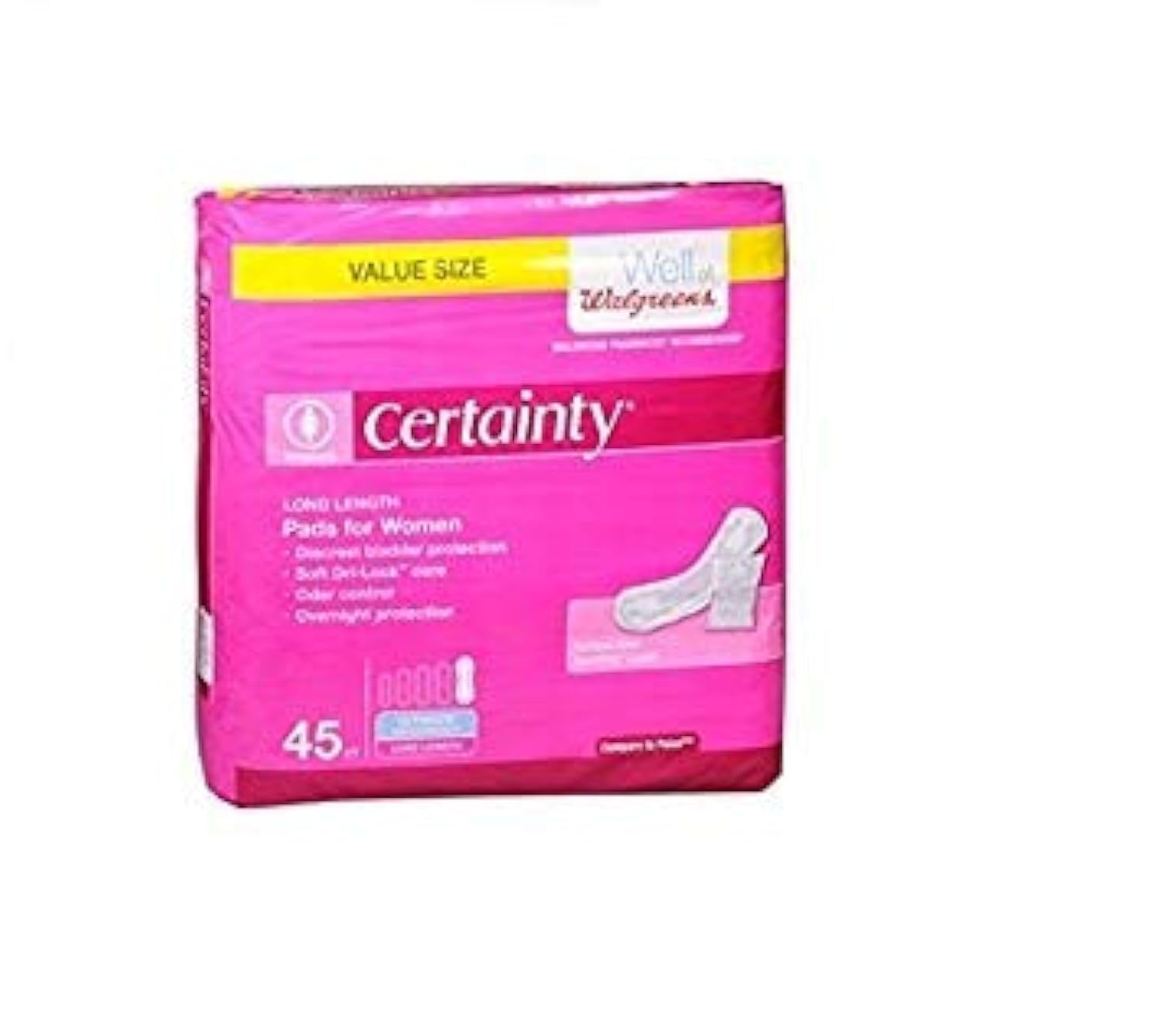 Walgreens Certainty 45 pack bladder pads for discreet daily protection and dryness