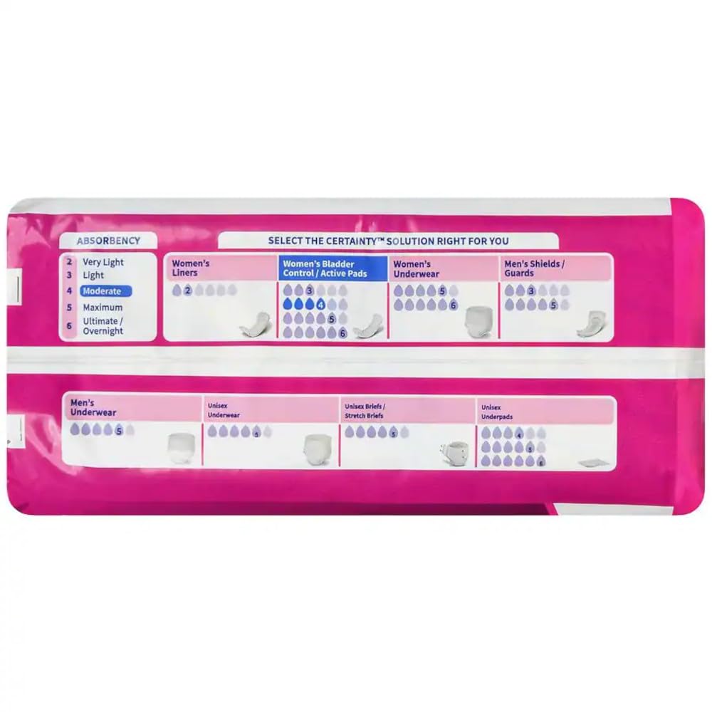 Walgreens Certainty Women's Bladder Control Pads moderate absorbency for reliable protection.