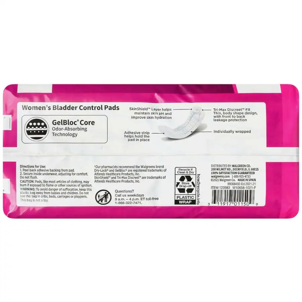 Walgreens Certainty Women's Bladder Control Pads discreet fit under clothing for daily confidence.