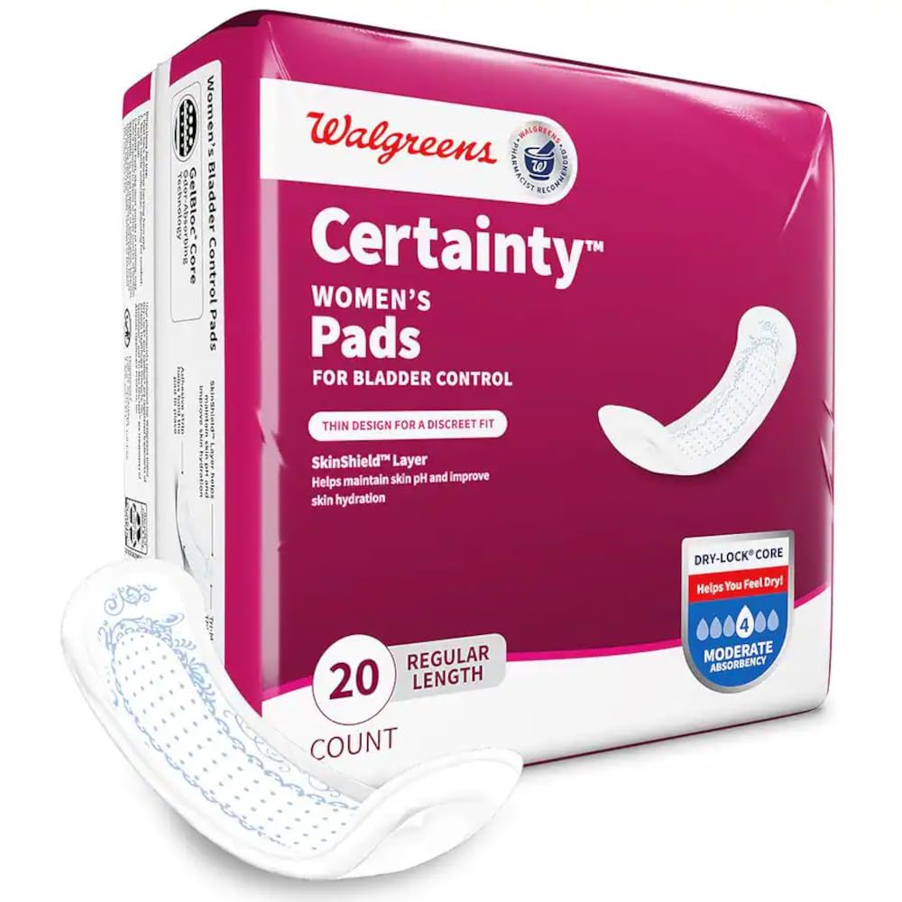 Walgreens Certainty Women's Bladder Control Pads regular length designed for comfortable all-day wear.