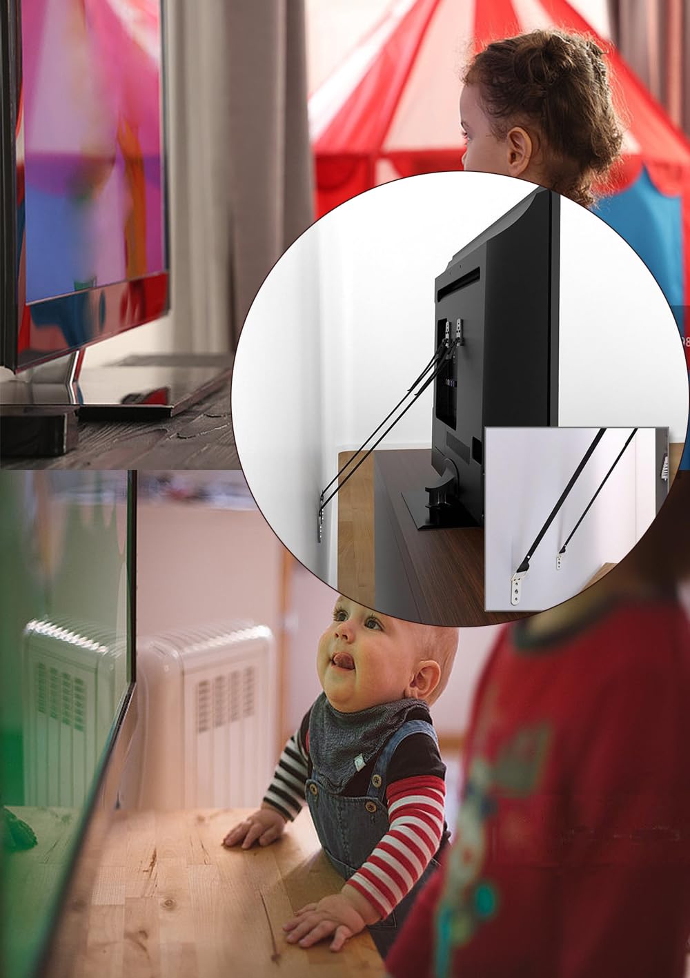 WALI anti-tip strap wall attachment showing wall anchoring to support furniture.