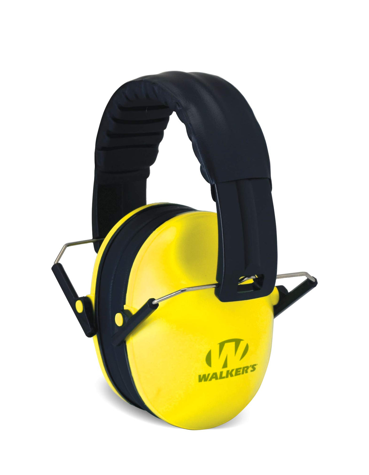 Walker's kids folding earmuffs highlighter yellow provide compact storage and portability.