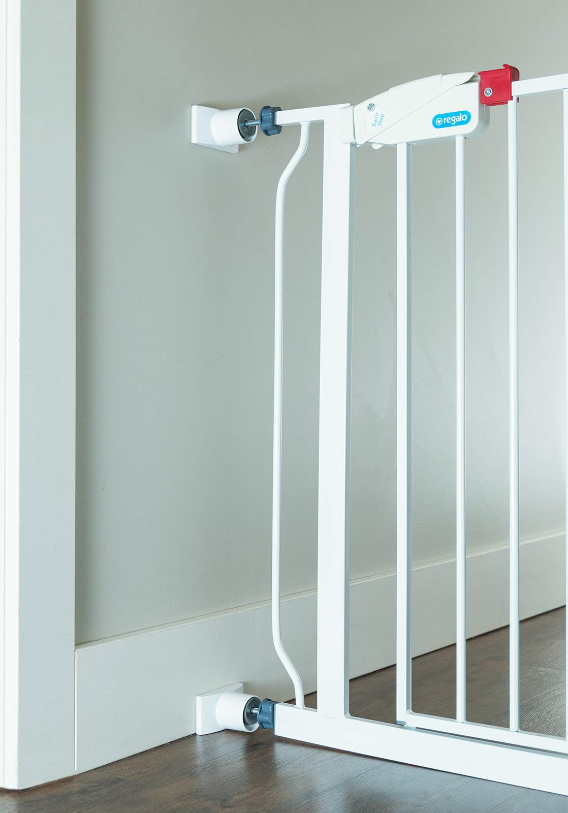Wall Nanny Extender stabilizes gates with rubber backing for steadier use.