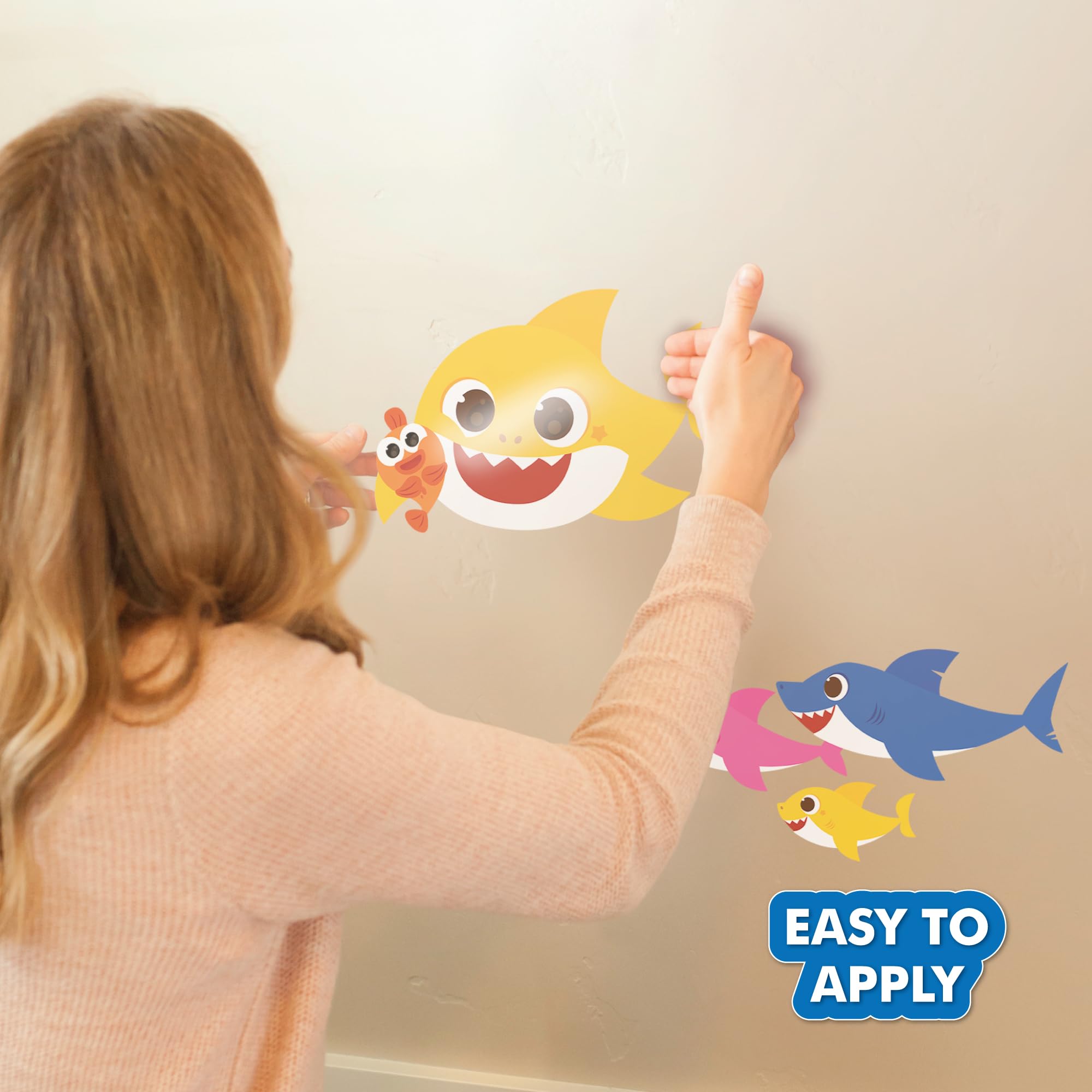 Wall Palz Baby Shark wall decal application example on wall for easy setup