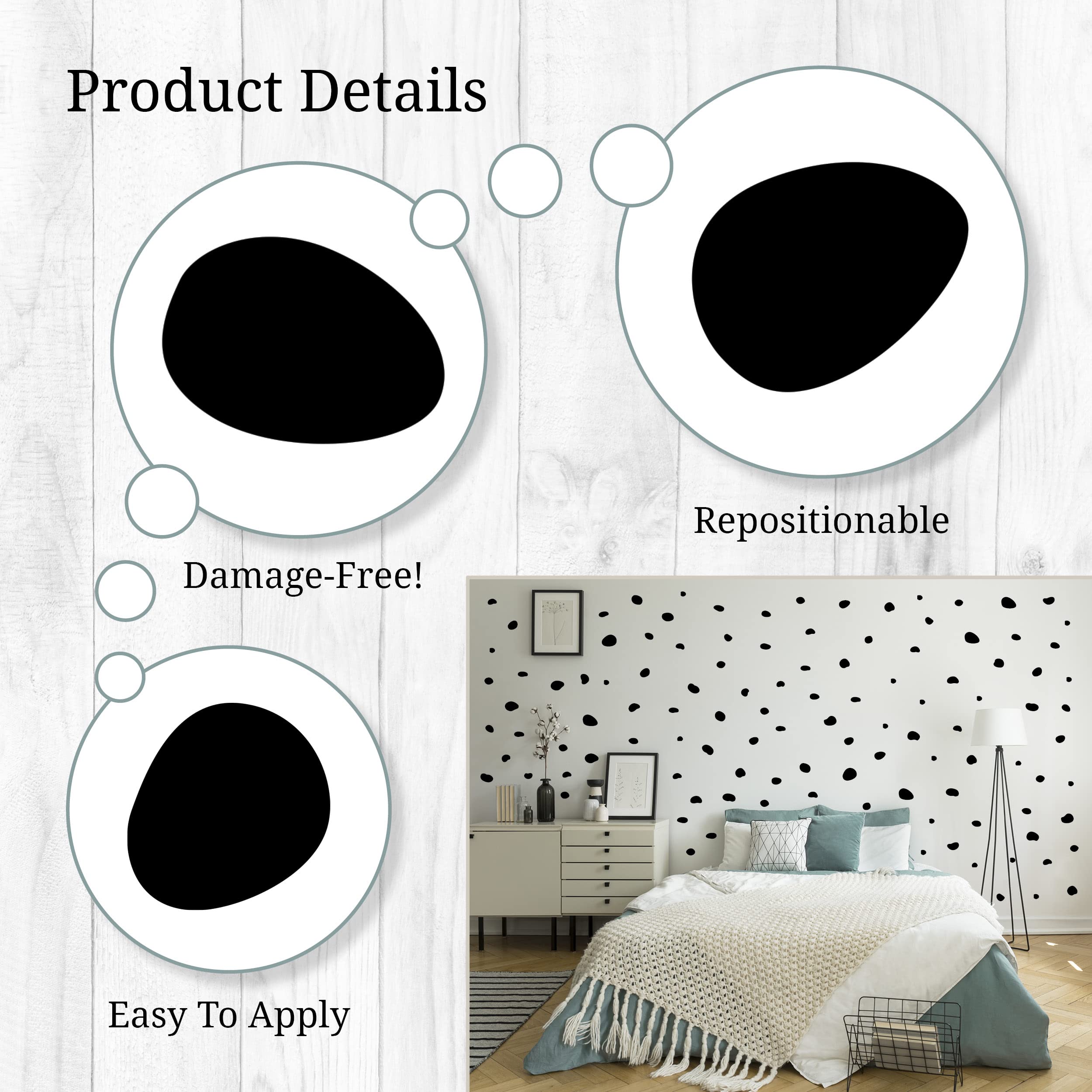 Wall Palz Decalcomania dots apply smoothly on walls and surfaces without residue