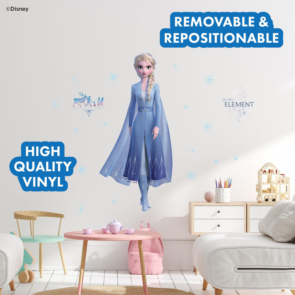 Elsa ice-blue gown wall sticker enhances playroom decor and storytelling moments.