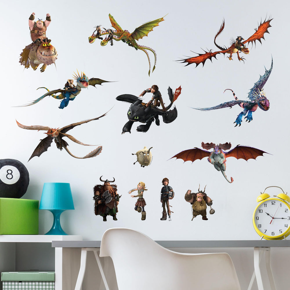 Wall Palz How to Train Your Dragon decals showing Hiccup with Toothless for vibrant bedroom decor.