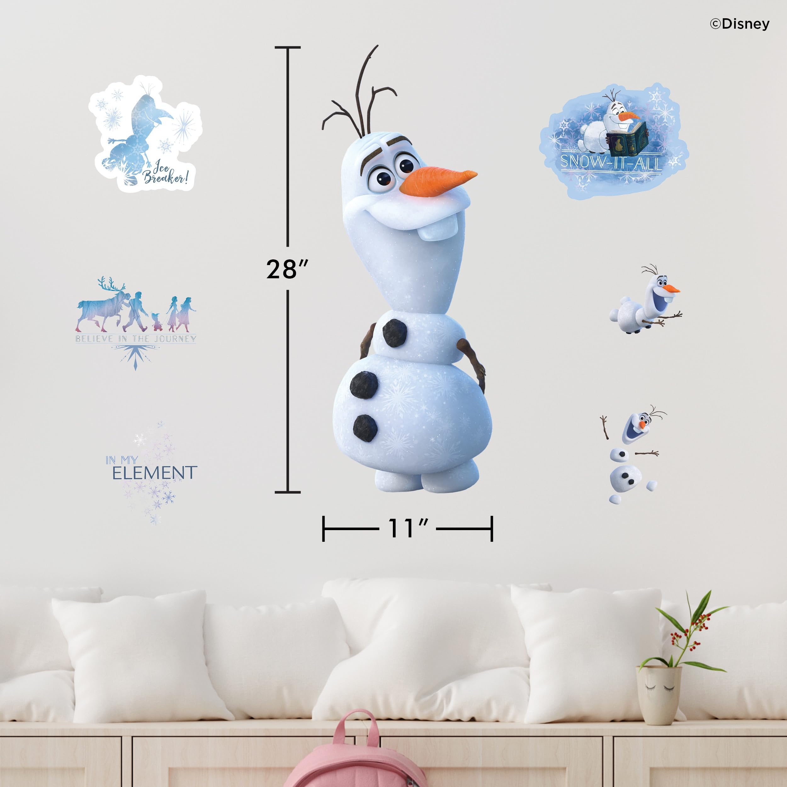 Wall Palz Olaf six bonus stickers offer extra playful accents on walls or furniture.