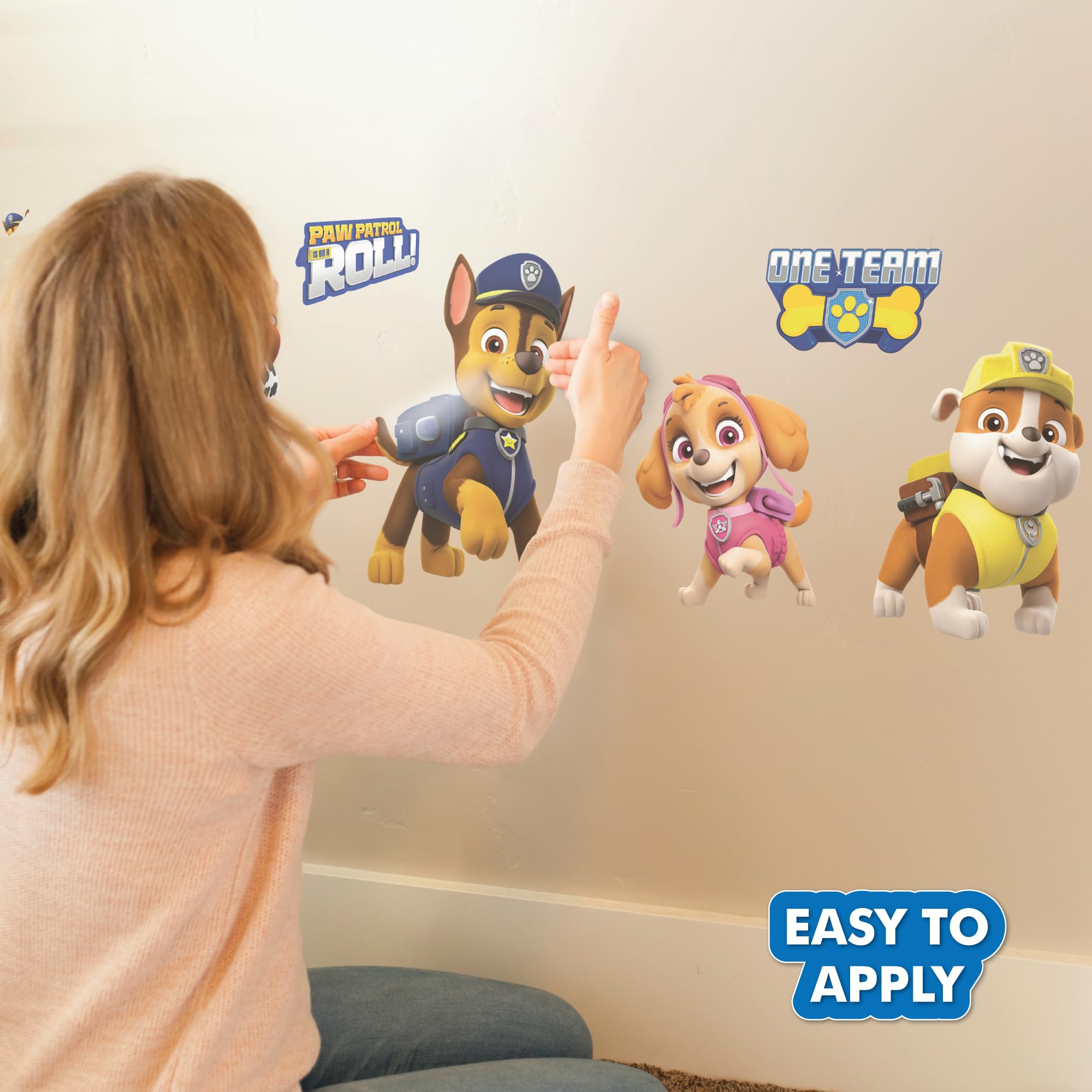 Wall Palz Paw Patrol Rubble decal adds construction-themed charm to playroom walls.