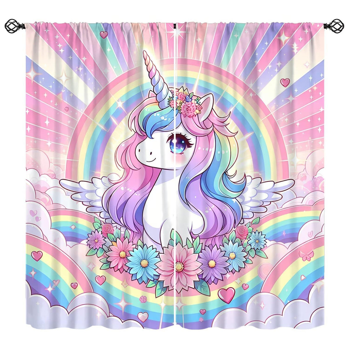 Wallira cute unicorn curtains with ombre pink gradient and rainbow stars