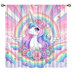 Wallira cute unicorn curtains with ombre pink gradient and rainbow stars