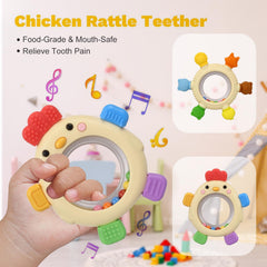 Walulan sensory teether with rattle feature stimulates auditory development during play.