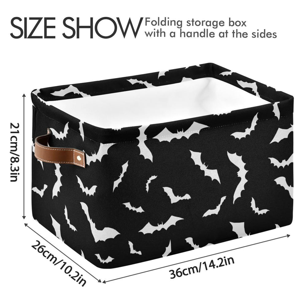 Wamika Halloween Bat storage basket rope handles with faux leather trim for shelf access.