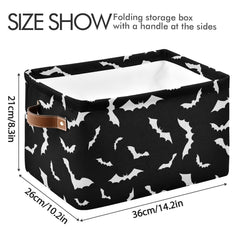 Wamika Halloween Bat storage basket rope handles with faux leather trim for shelf access.