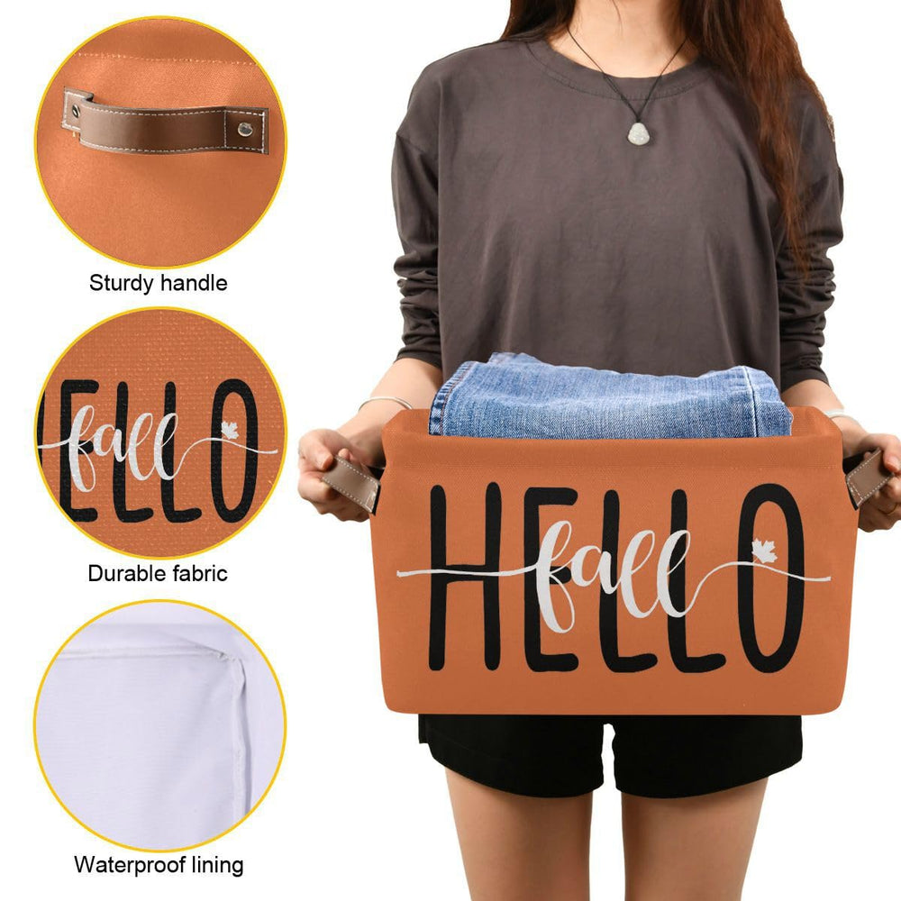 Wamika Hello Fall orange storage basket handles allow easy sliding from shelves