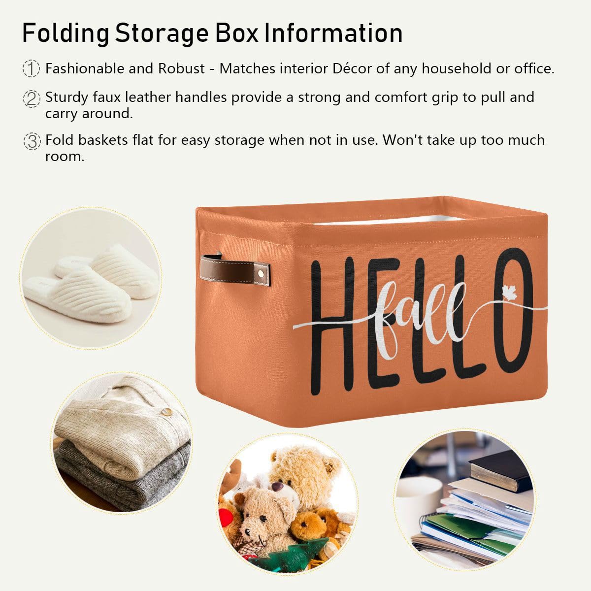 Wamika Hello Fall orange storage basket on shelf organizes clothes and plush toys