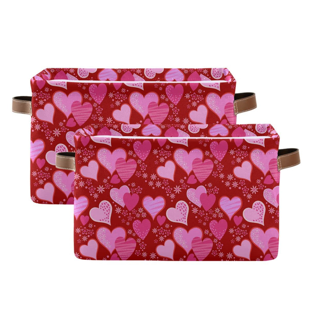 Folded Wamika pink red love heart storage basket folded for space-saving