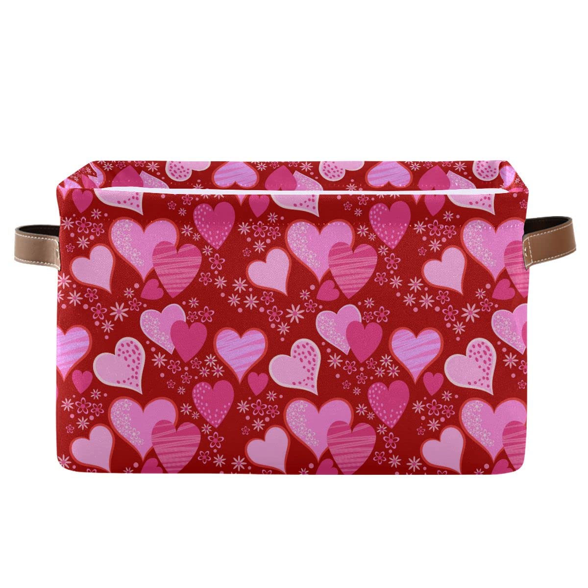 Wamika pink red love heart storage basket front view for stylish organization