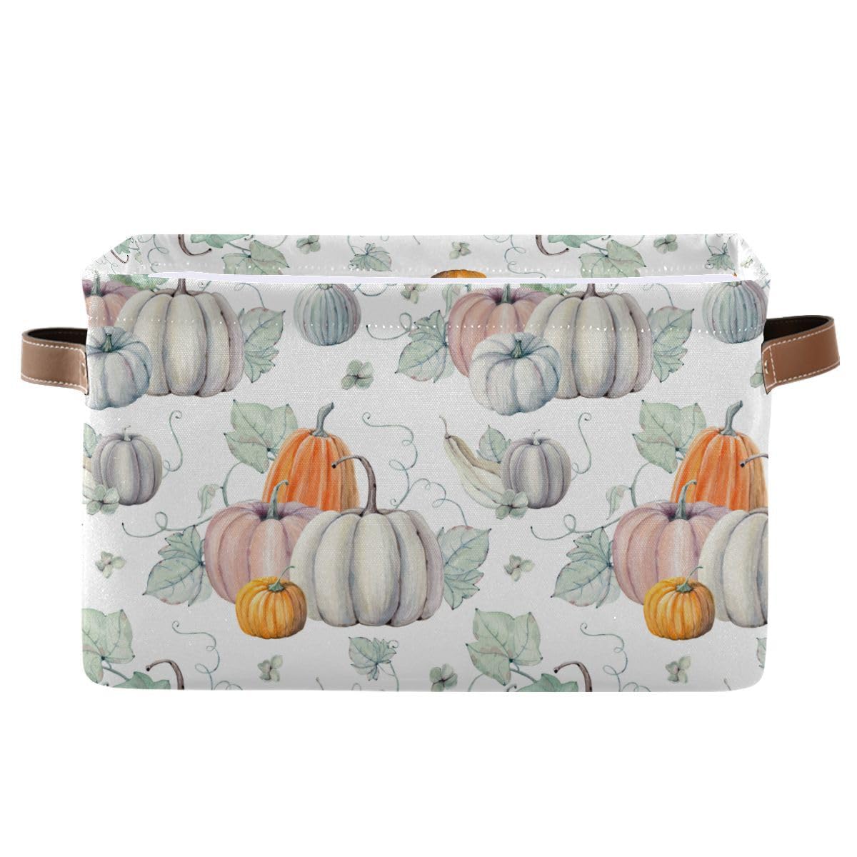 Wamika pumpkin-pattern fabric basket ideal for seasonal storage on shelves and in living rooms