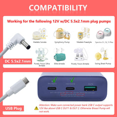 Wamlet 12V USB-C adapter with Lactina Hygeia EnJoye for quick pumping sessions